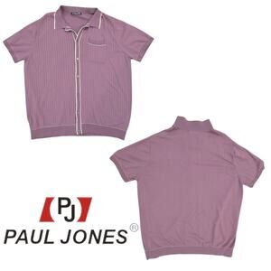PJ PAUL JONES Men's Short Sleeve Knit Polo Vintage Golf Cardigans Shirt 2XL